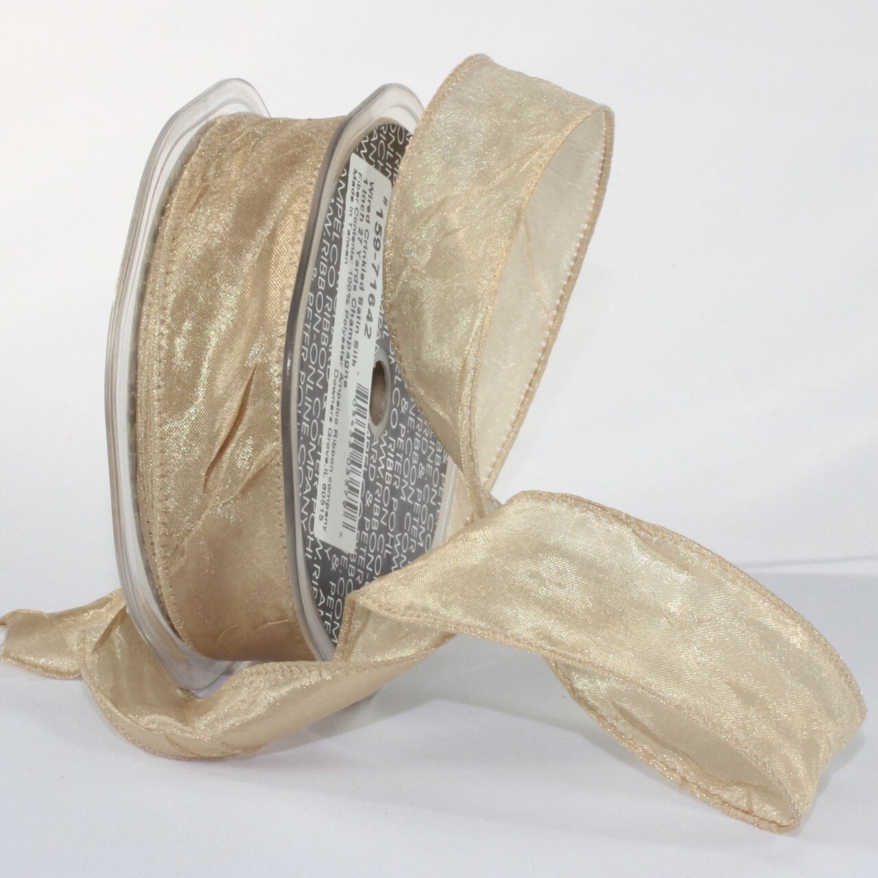 The Ribbon People Soft Champagne Crinkled Satin Wired Craft Ribbon 1" x 54 Yards
